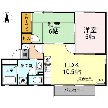ボービラージュ坂本 C棟(2LDK/2階)の間取り写真