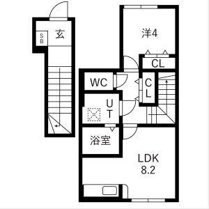 アクアフィオーレ江南(1LDK/2階)の間取り写真
