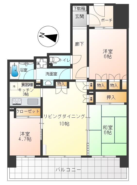 ナイスエスアリーナ西国立(3LDK/4階)の間取り写真