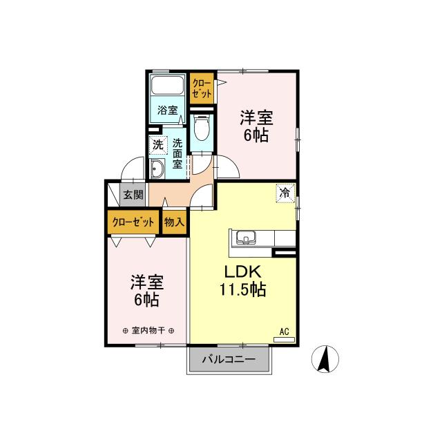 D-ROOM ラフェリスタ(2LDK/2階)の間取り写真