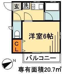 サンピュア(1K/2階)の間取り写真