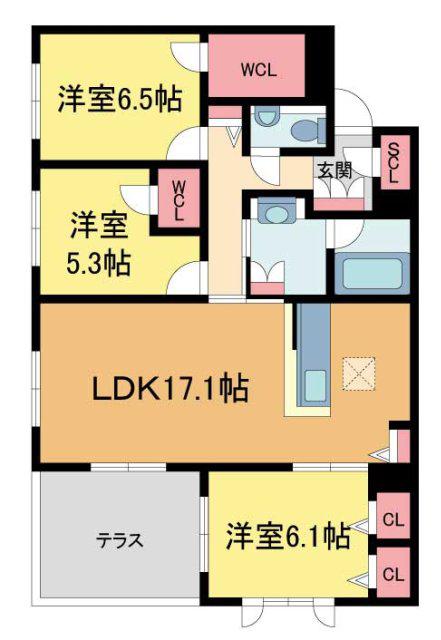 CELFENA宝塚・川面 HAUTDOGAMME(3LDK/1階)の間取り写真