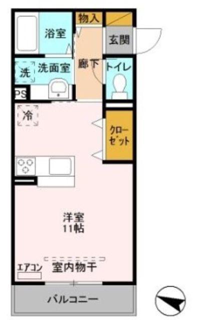 エヴァーラスティング千葉(ワンルーム/1階)の間取り写真