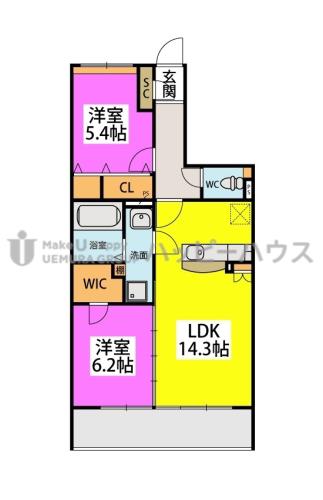 アミューザン筑紫(2LDK/1階)の間取り写真