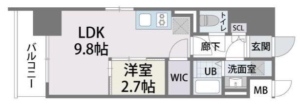 ラクラス博多II(1LDK/8階)の間取り写真