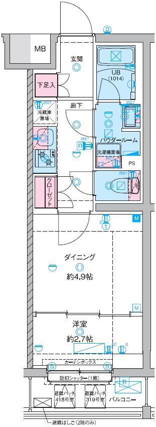 GENOVIA竹ノ塚(1DK/2階)の間取り写真