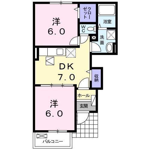 オレべアート(2DK/1階)の間取り写真