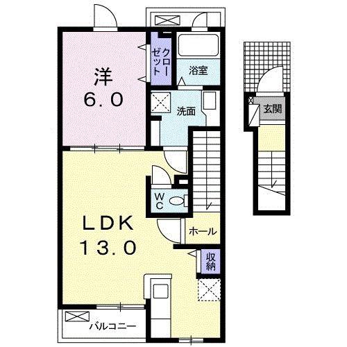 プルメリア(1LDK/2階)の間取り写真