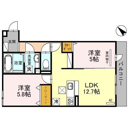 シャルムフルーレ(2LDK/2階)の間取り写真