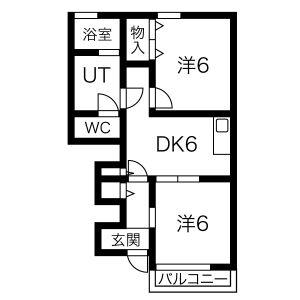 リブレア・グレイスB棟(2DK/1階)の間取り写真