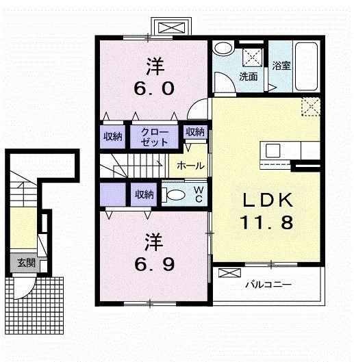 シャーシャ(2LDK/2階)の間取り写真