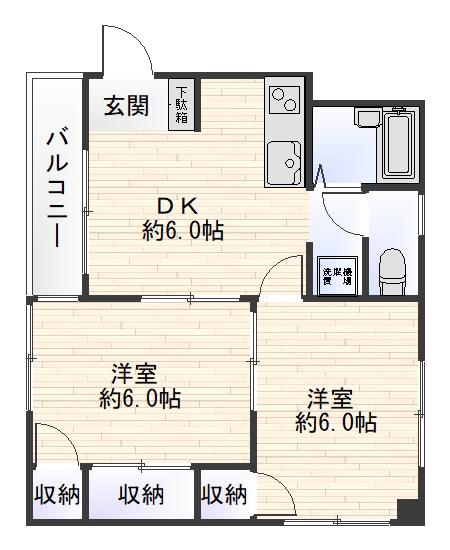 亀高ビル(2DK/2階)の間取り写真