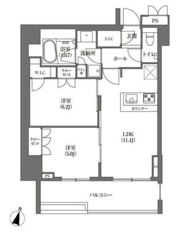 浜町アパートメント(2LDK/6階)の間取り写真