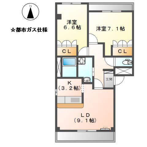 プランドール(2LDK/1階)の間取り写真