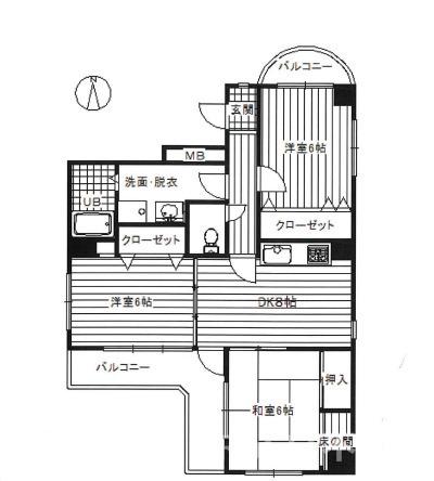 デルフィ(3DK/2階)の間取り写真