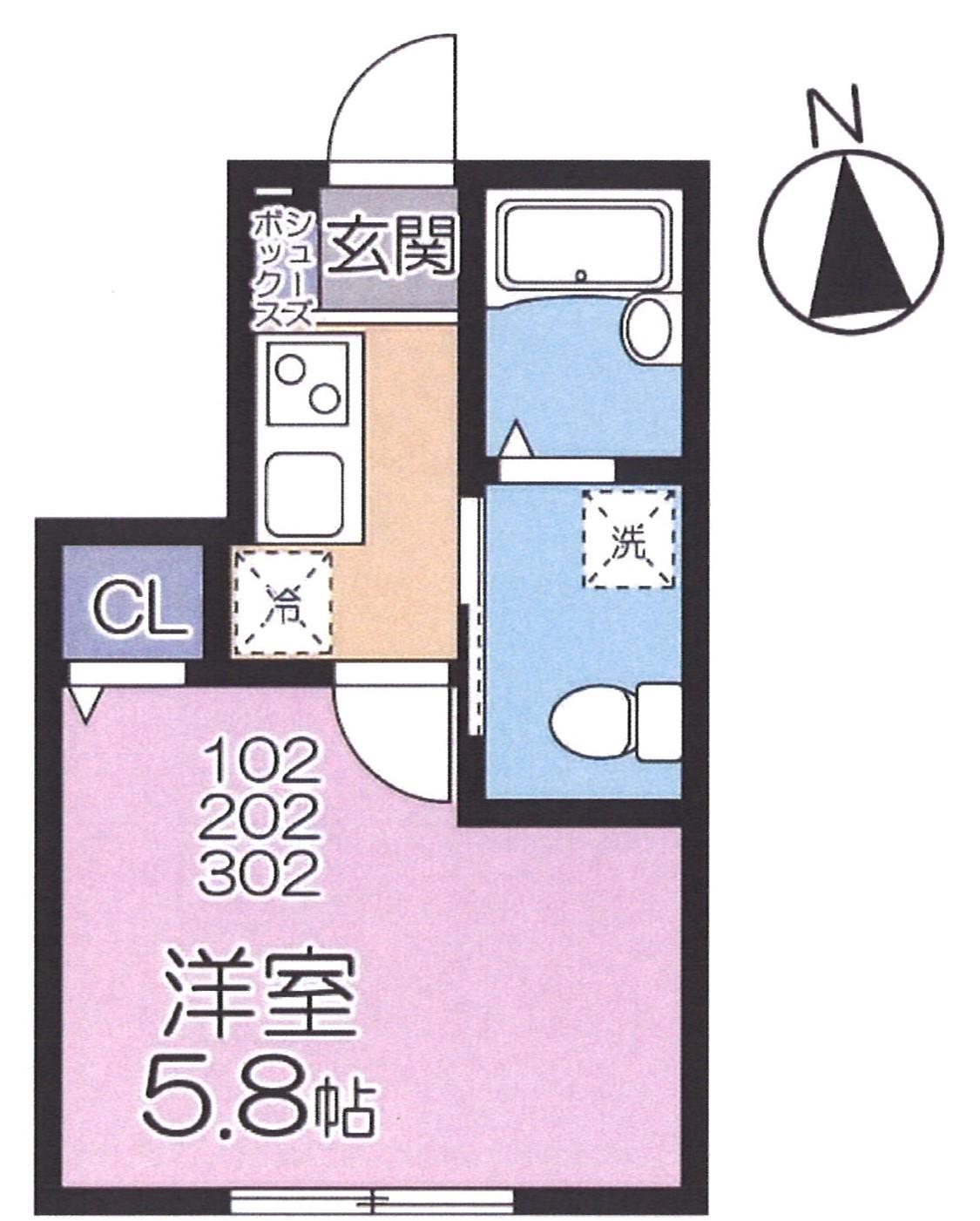 グランシャレー千住旭町(1K/2階)の間取り写真