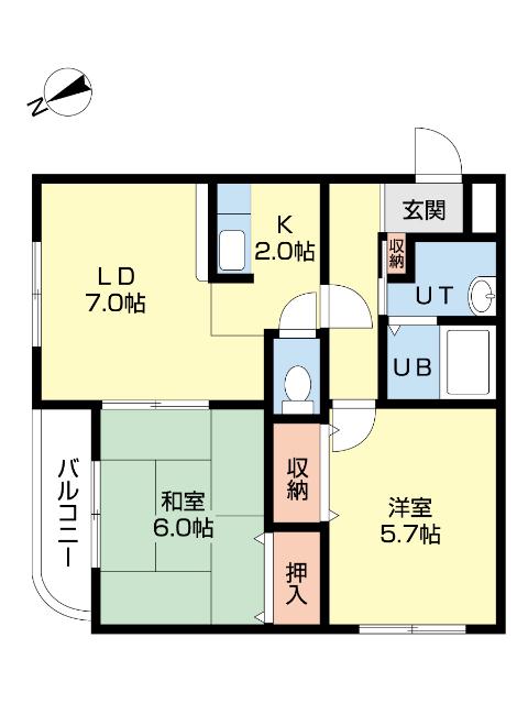 ΑNEXT八軒(2LDK/2階)の間取り写真