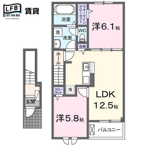 カーサ・ピノA(2LDK/2階)の間取り写真