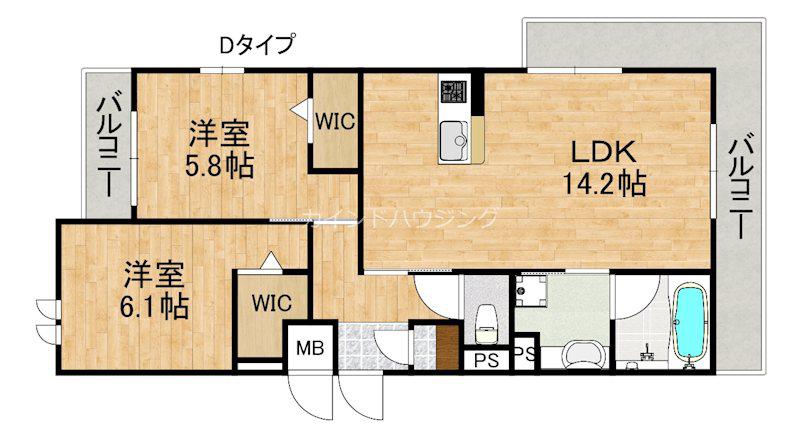 ブランノワール日根野(2LDK/2階)の間取り写真