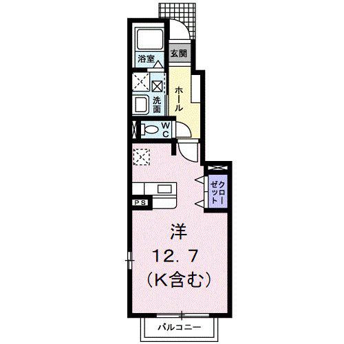 デフィシルフィード(ワンルーム/1階)の間取り写真