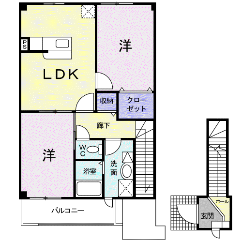 ベルセレーノ弐番館(2LDK/2階)の間取り写真