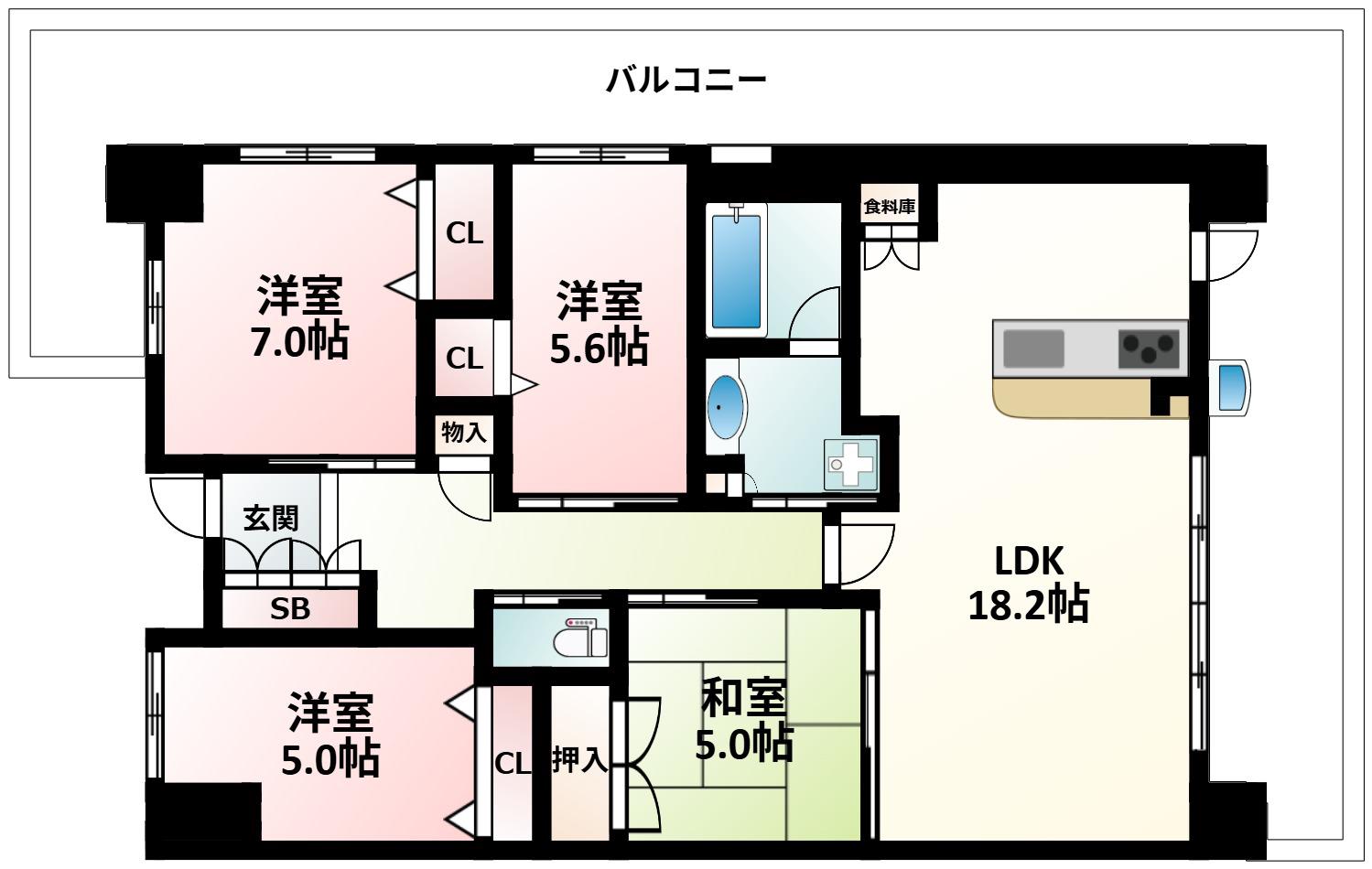 三国の川辺の森リバーガーデン(4LDK/14階)の間取り写真
