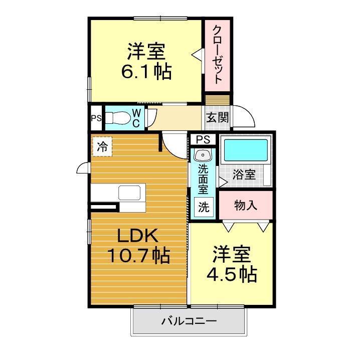 グランヒルズ豊町(2LDK/2階)の間取り写真