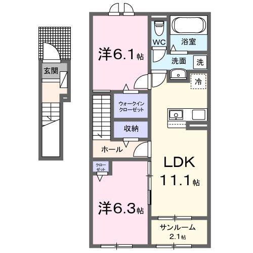 ハーモニー I(2LDK/2階)の間取り写真