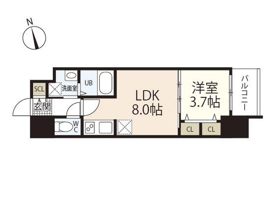 BPRレジデンス国泰寺(1LDK/7階)の間取り写真