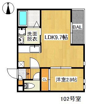 GRANDTIC AK室見(1LDK/1階)の間取り写真