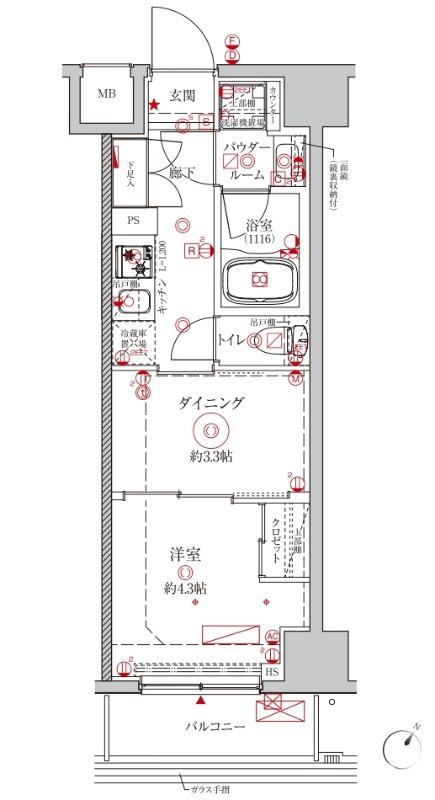 クレイシアアイズ川崎ザ・テラス(2K/3階)の間取り写真