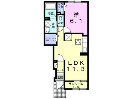 ＪＲ東北本線 石越駅 バス乗車時間：15分 最寄りバス停で下車 徒歩4分 2階建 築3年(1LDK/1階)の間取り写真