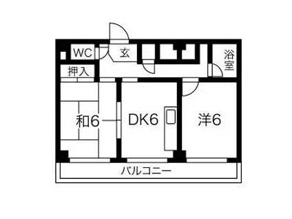 中駒コーポ富田(2DK/6階)の間取り写真