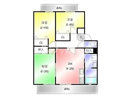 プレジールマンション(3DK/3階)の間取り写真