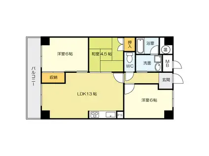 中島スカイマンション(3LDK/4階)の間取り写真