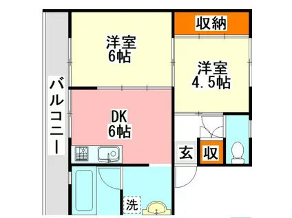 ビレッジハウス飯塚 1号(2DK/5階)の間取り写真