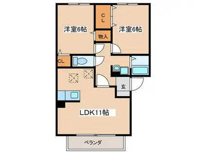 マイルドリーセイバリー(2LDK/1階)の間取り写真