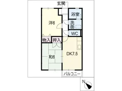 原松ハイツB棟(2DK/2階)の間取り写真