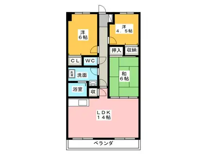マンション大松II(3LDK/4階)の間取り写真