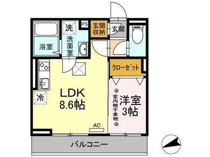 ＪＲ奥羽本線 山形駅 徒歩15分 3階建 築5年(1LDK/3階)の間取り写真