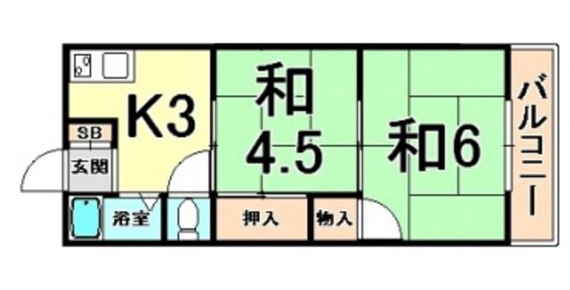パルテール立花(2K/2階)の間取り写真