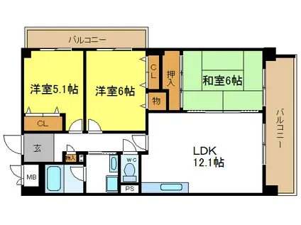 パストラル長原(3LDK/4階)の間取り写真