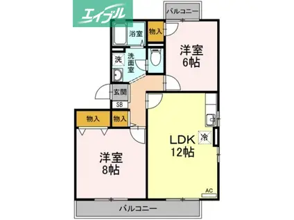 エクシード平野A棟(2LDK/3階)の間取り写真