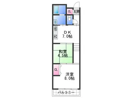 ヤマイチPLAZA吉田II(2DK/4階)の間取り写真