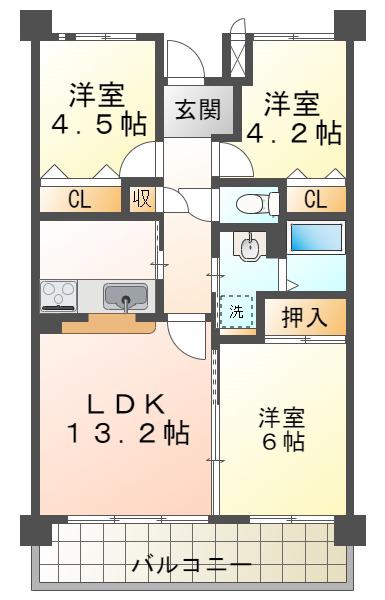 井吹東シティコート(3LDK/1階)の間取り写真