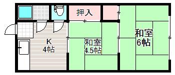 エアロプレーン春日(2K/2階)の間取り写真