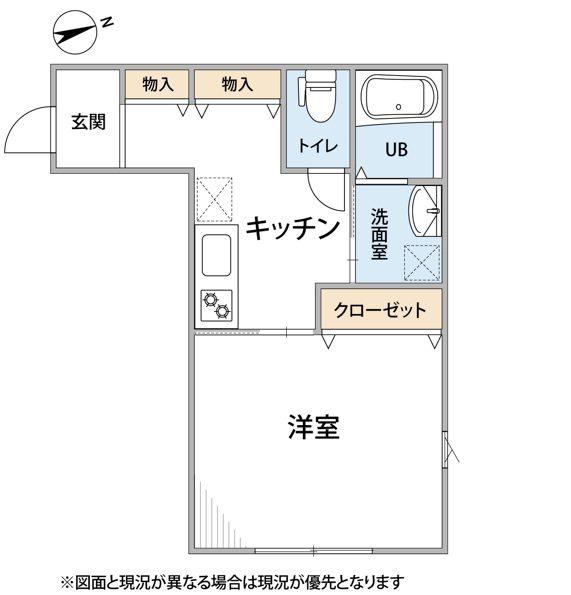 Kクレイン湘南(1K/2階)の間取り写真