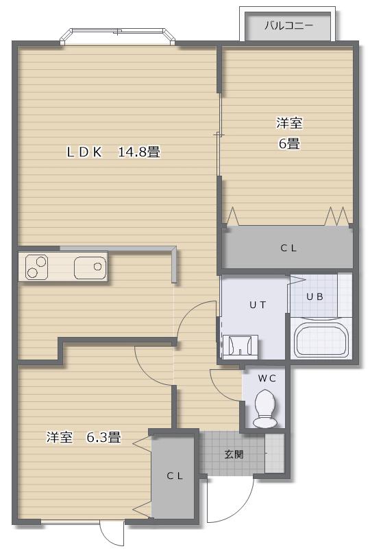 ペアコートG(2LDK/1階)の間取り写真