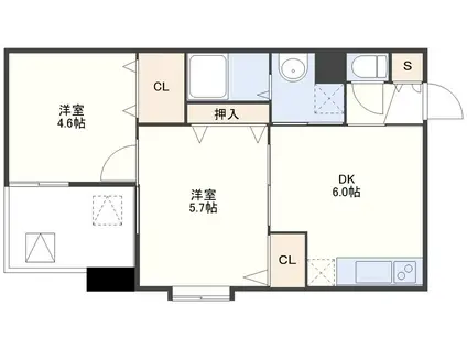 リバーサイド岩永(2DK/3階)の間取り写真