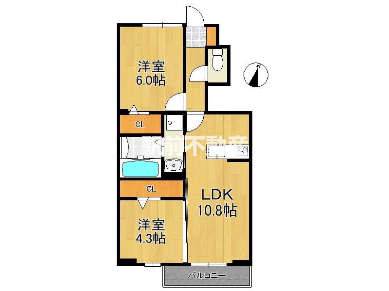 ロイヤルタウン上峰 B(2LDK/1階)の間取り写真